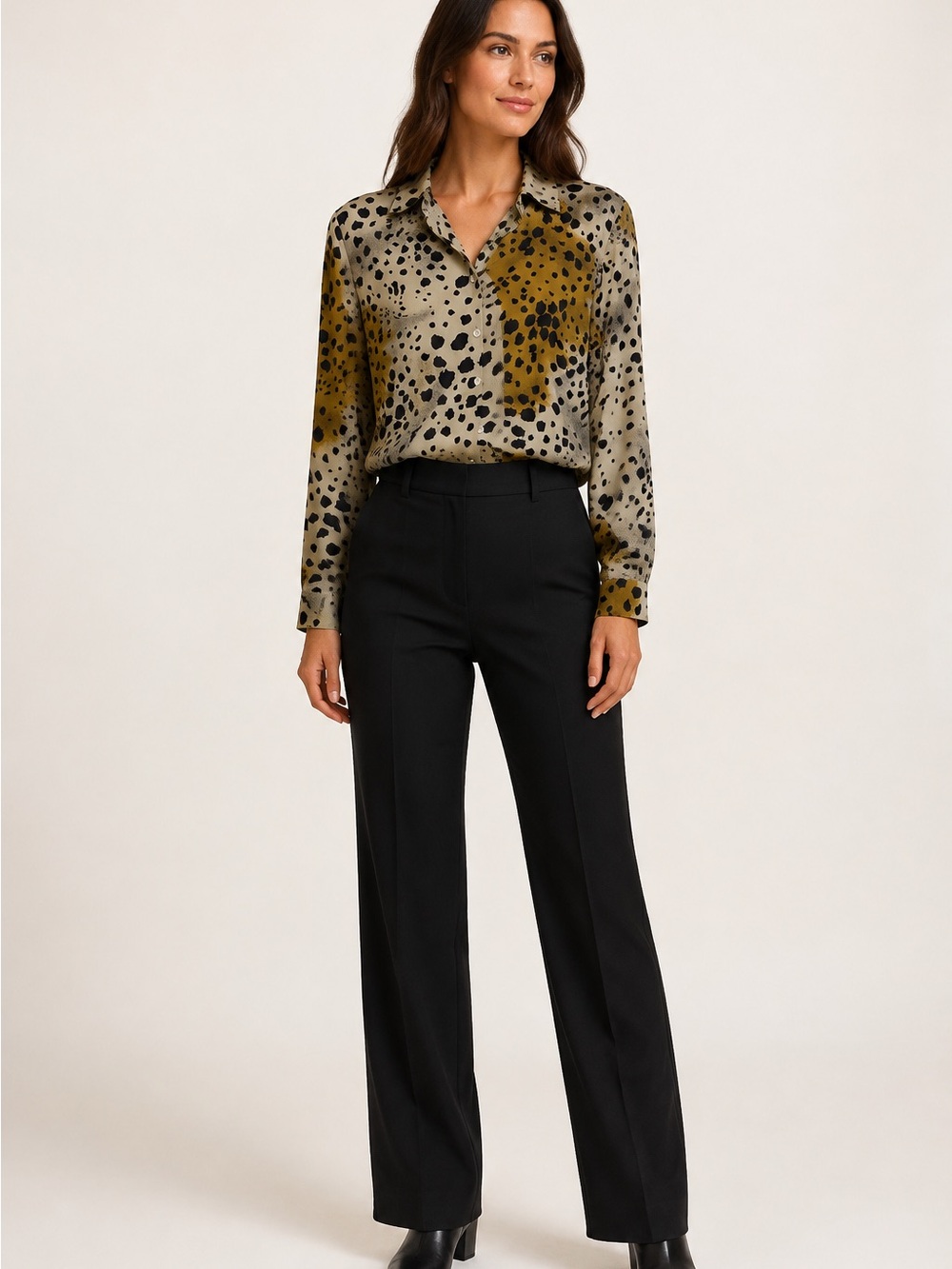 Vintage City Silk 100% Silk Animal Print Button-Up Blouse Medium